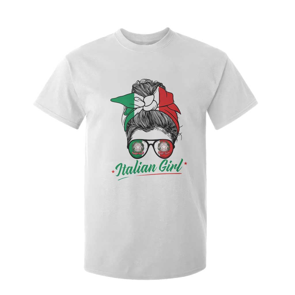 Proud Italian Girl Patriotic Italy Flag Messy Bun T Shirt For Kid