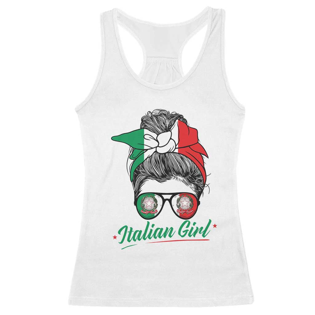 Proud Italian Girl Patriotic Italy Flag Messy Bun Racerback Tank Top