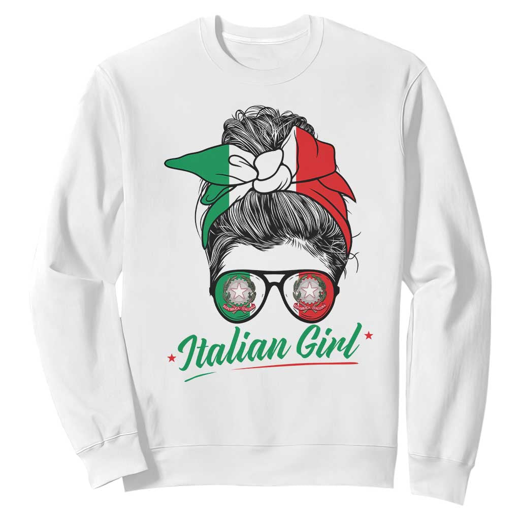 Proud Italian Girl Patriotic Italy Flag Messy Bun Sweatshirt