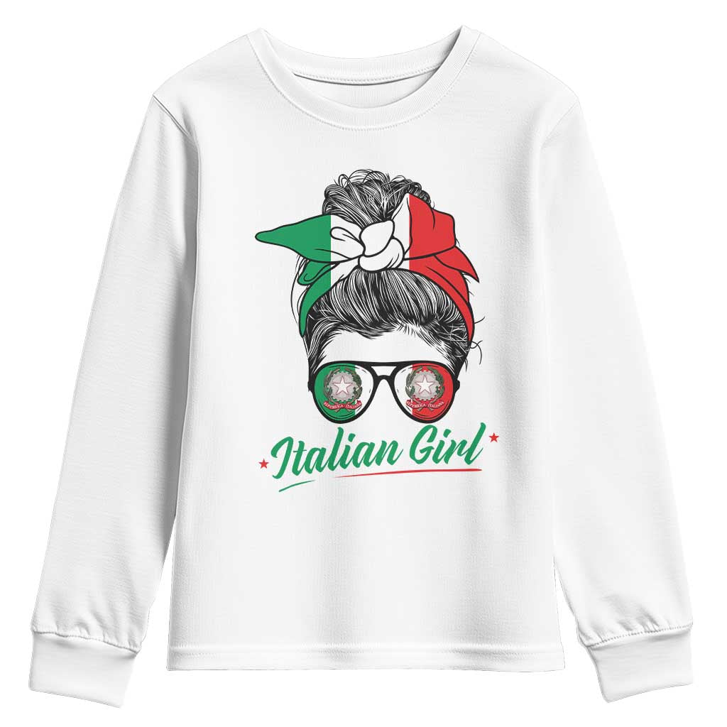 Proud Italian Girl Patriotic Italy Flag Messy Bun Youth Sweatshirt