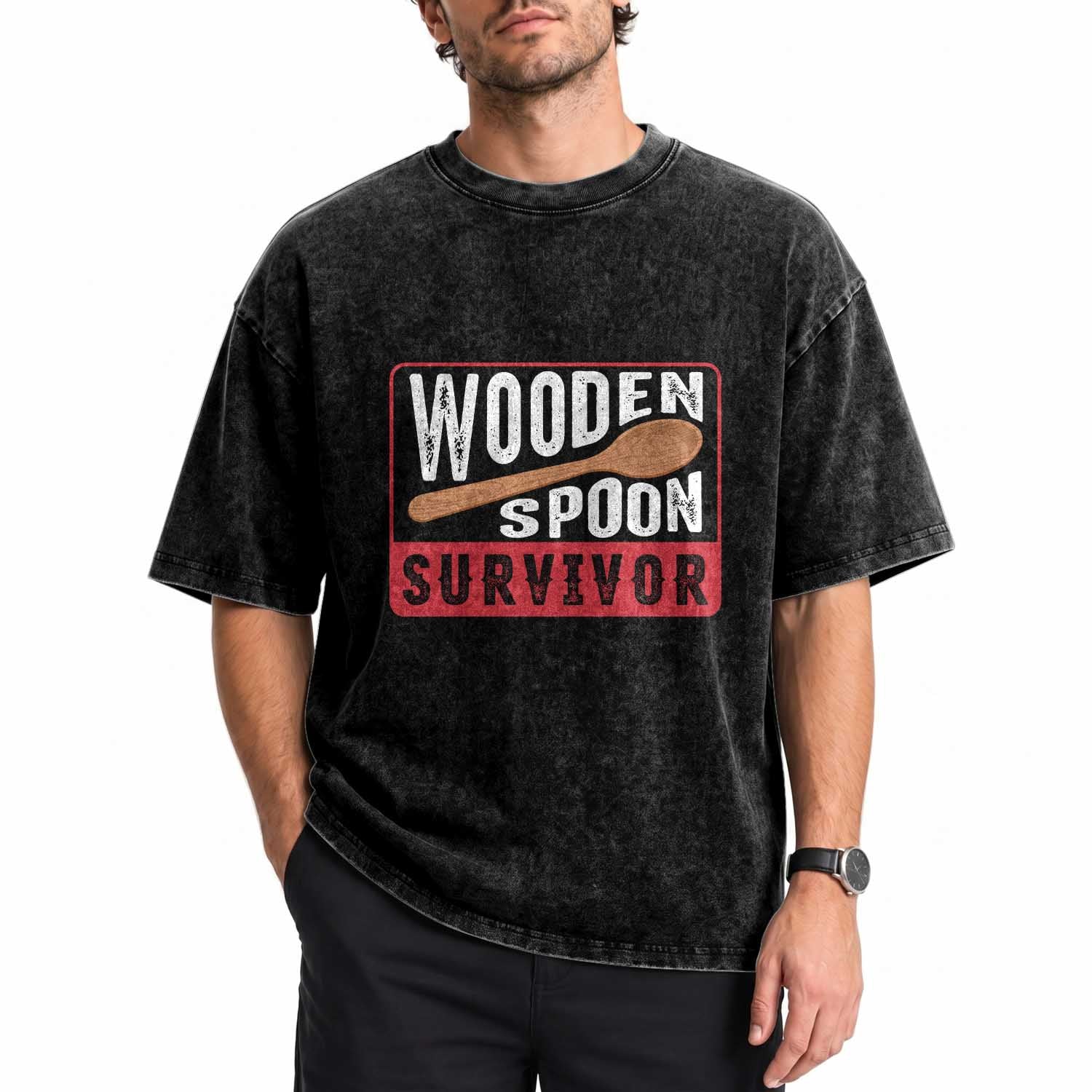 Funny Wooden Spoon Survivor Washed Cotton T-Shirt Italian Filipino Pride