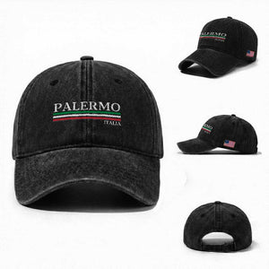 Palermo Sicily Italian Flag Souvenirs Sicilia Italia Washed Cotton Baseball Cap TS11 Washed Cap Universal Fit Black Print Your Wear