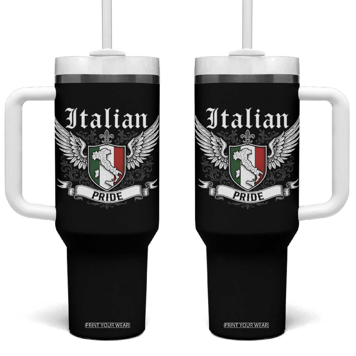 Italian Pride Tumbler With Handle Vintage Patriotic Italy Map TS11 One Size: 40 oz Black Print Your Wear