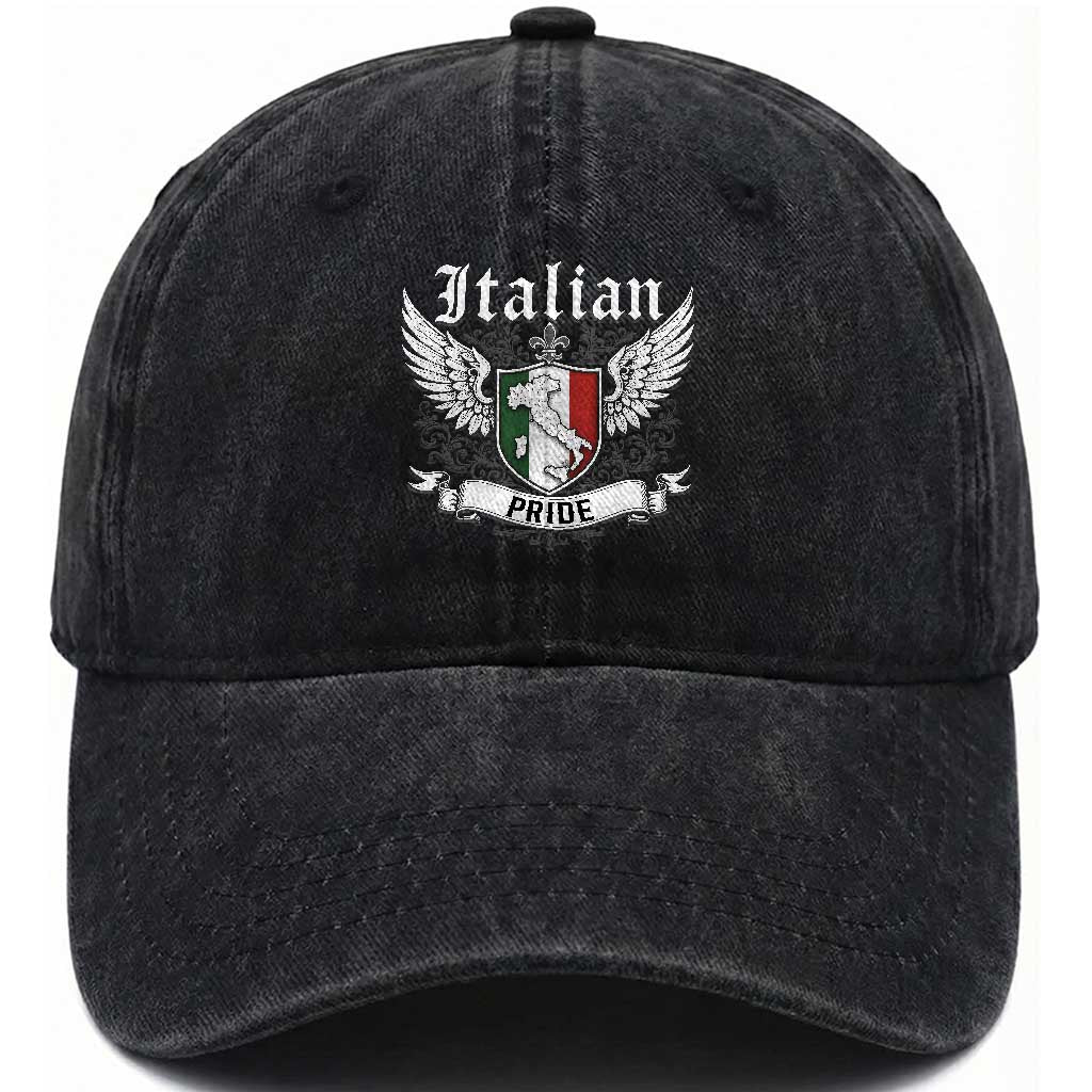Italian Pride Washed Cotton Baseball Cap Vintage Patriotic Italy Map TS11 Print Your Wear