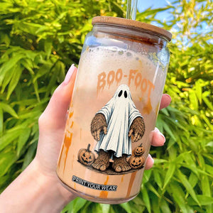 Funny Boo Foot Bigfoot Ghost Halloween Glass Can Spooky Sasquatch Cryptid Lover