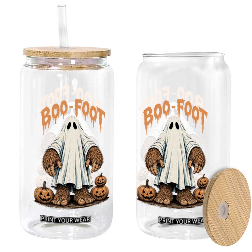 Funny Boo Foot Bigfoot Ghost Halloween Glass Can Spooky Sasquatch Cryptid Lover