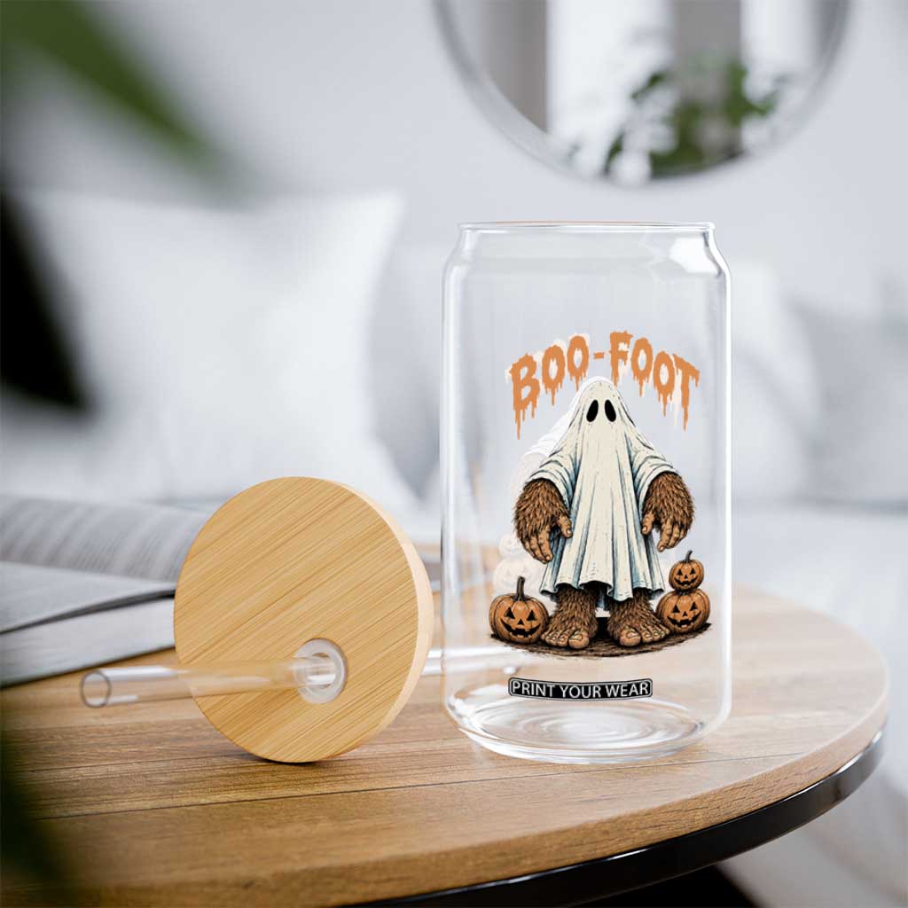 Funny Boo Foot Bigfoot Ghost Halloween Glass Can Spooky Sasquatch Cryptid Lover
