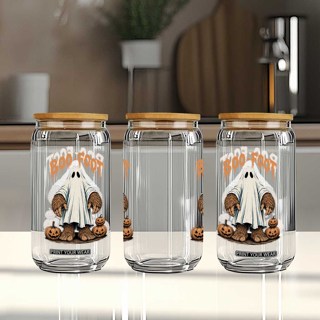 Funny Boo Foot Bigfoot Ghost Halloween Glass Can Spooky Sasquatch Cryptid Lover