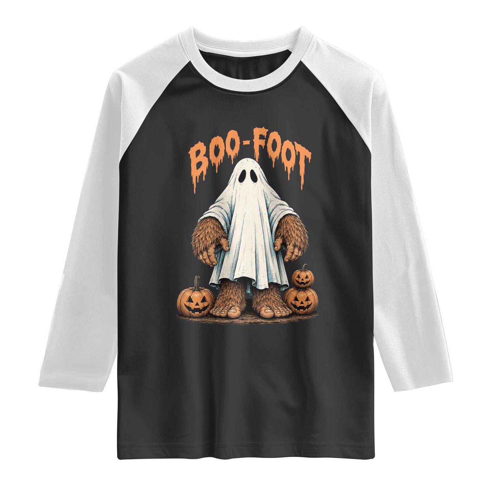 Funny Boo Foot Bigfoot Ghost Halloween Raglan Shirt Spooky Sasquatch Cryptid Lover