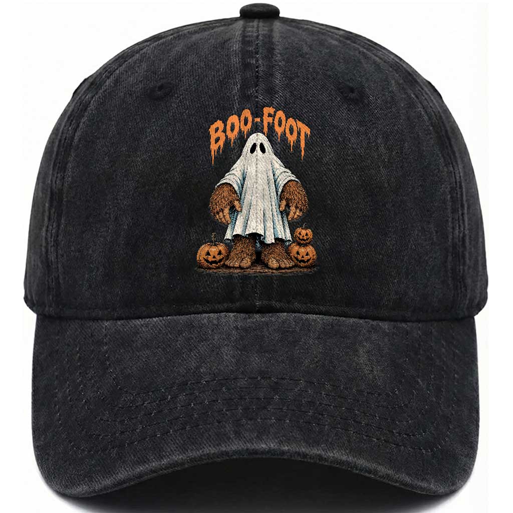 Funny Boo Foot Bigfoot Ghost Halloween Washed Cotton Baseball Cap Spooky Sasquatch Cryptid Lover
