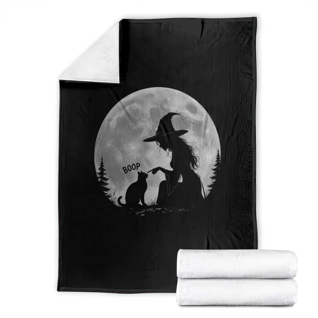 Funny Witch Boop Cat Nose Under Full Moon Halloween Throw Blanket