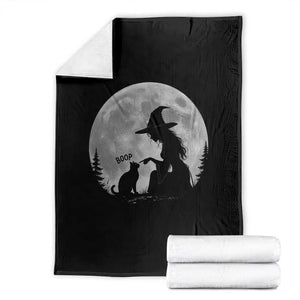 Funny Witch Boop Cat Nose Under Full Moon Halloween Throw Blanket