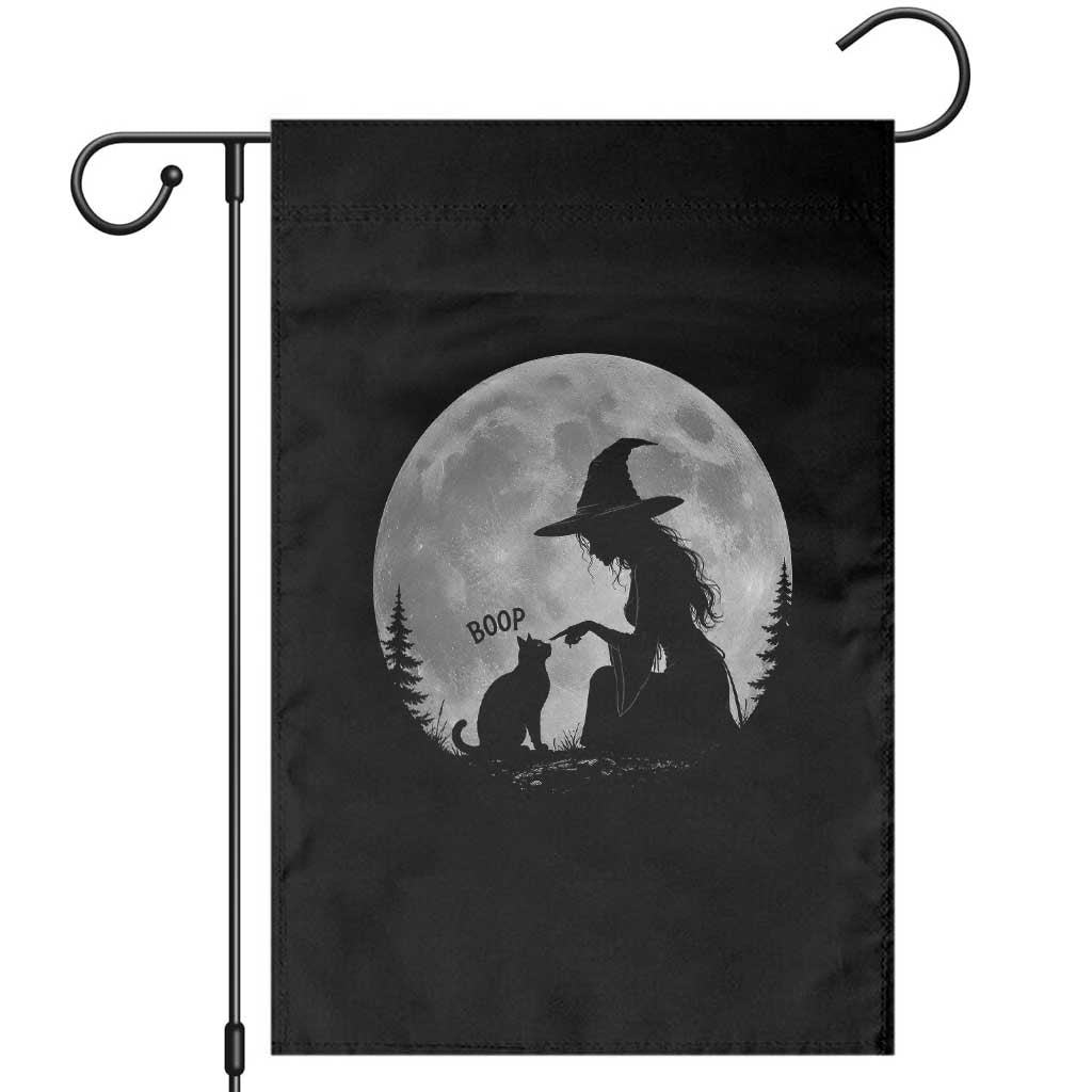 Funny Witch Boop Cat Nose Under Full Moon Halloween Garden Flag
