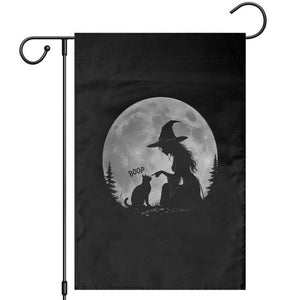 Funny Witch Boop Cat Nose Under Full Moon Halloween Garden Flag