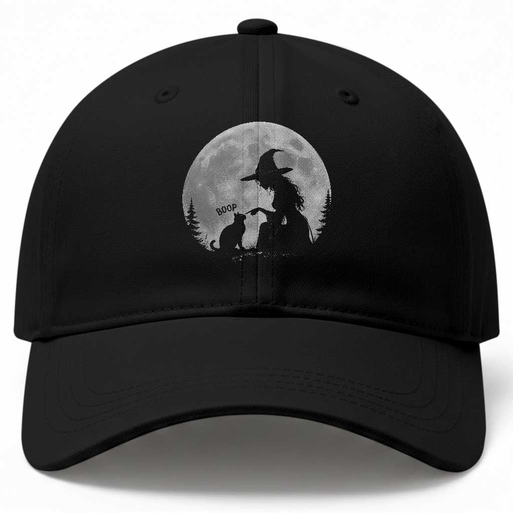 Funny Witch Boop Cat Nose Under Full Moon Halloween Baseball Cap