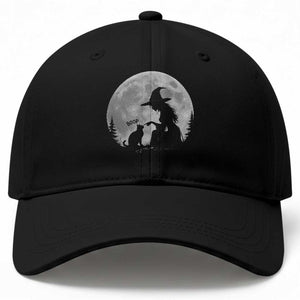 Funny Witch Boop Cat Nose Under Full Moon Halloween Baseball Cap