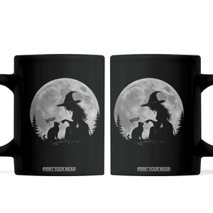 Funny Witch Boop Cat Nose Under Full Moon Halloween Coffee Mug