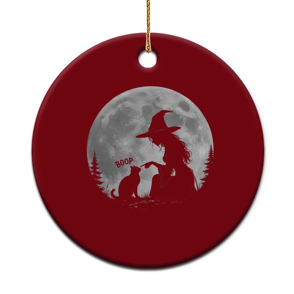 Funny Witch Boop Cat Nose Under Full Moon Halloween Ceramic Ornament