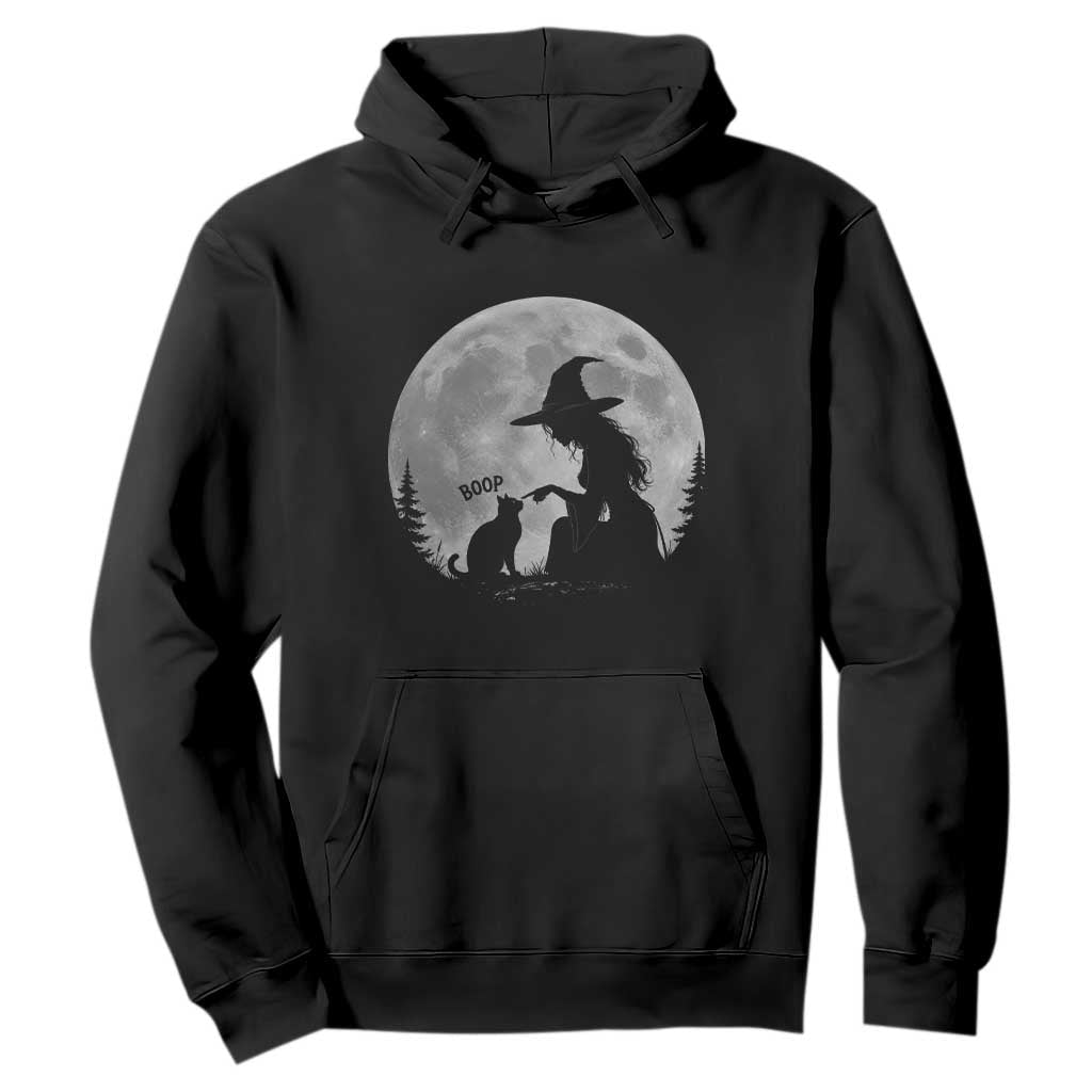 Funny Witch Boop Cat Nose Under Full Moon Halloween Hoodie