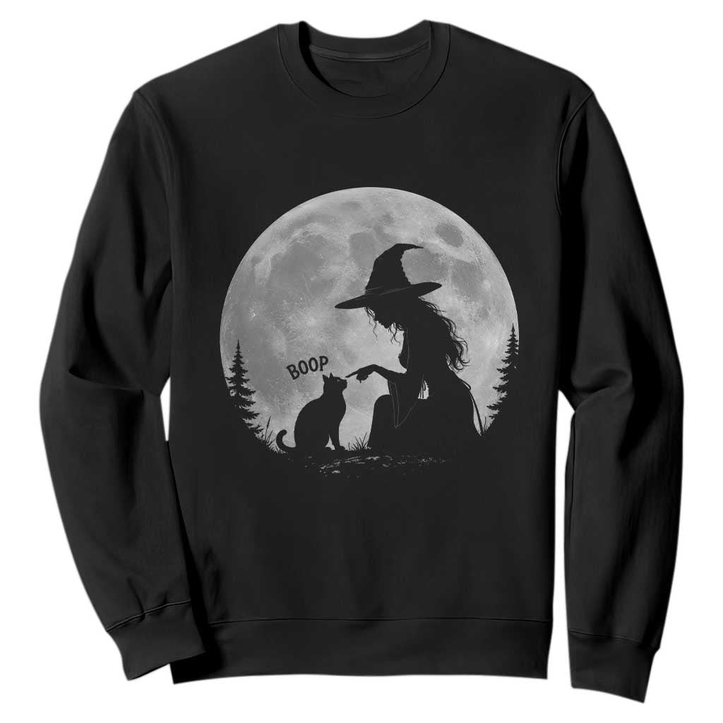 Funny Witch Boop Cat Nose Under Full Moon Halloween Sweatshirt