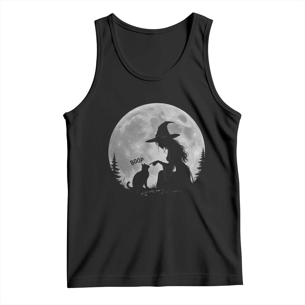 Funny Witch Boop Cat Nose Under Full Moon Halloween Tank Top