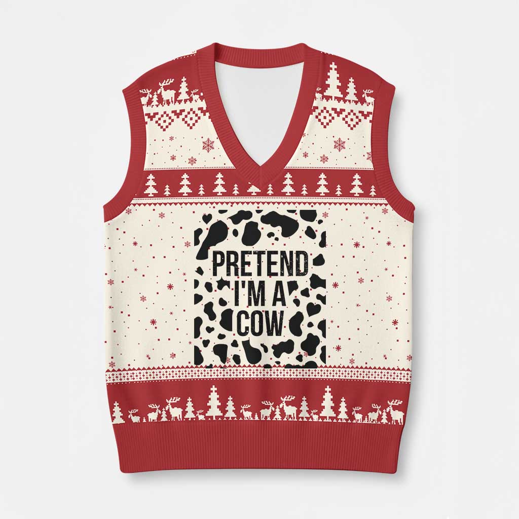 Pretend I Am A Cow V-Neck Knit Sweater Vest Funny Adult Costume Halloween Print