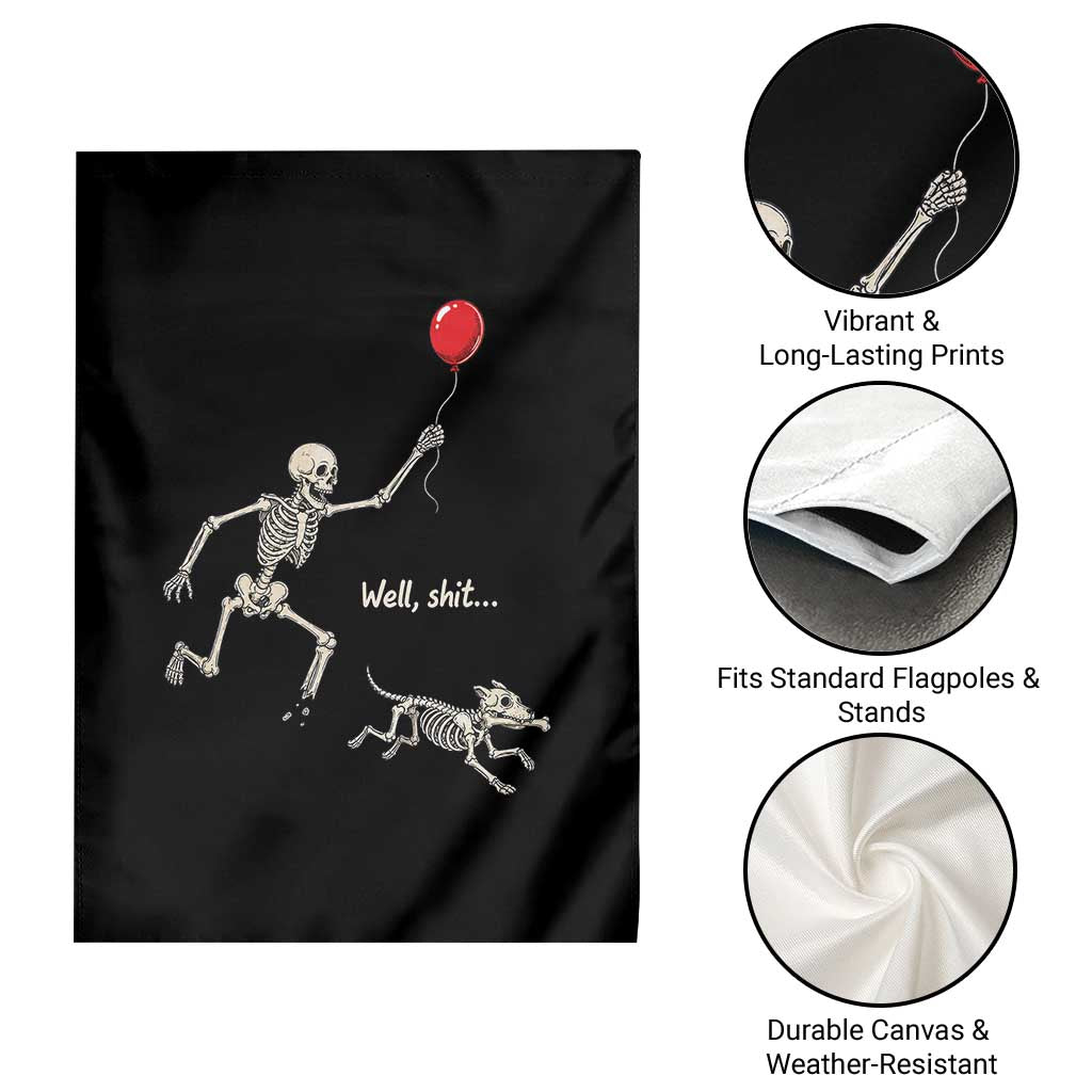 Well Shit Skeleton Lost Balloon Dog Gothic Halloween Garden Flag