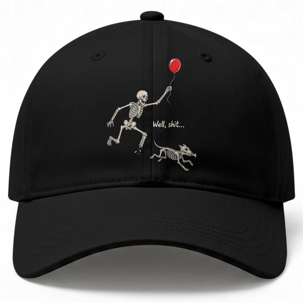 Well Shit Skeleton Lost Balloon Dog Gothic Halloween Baseball Cap