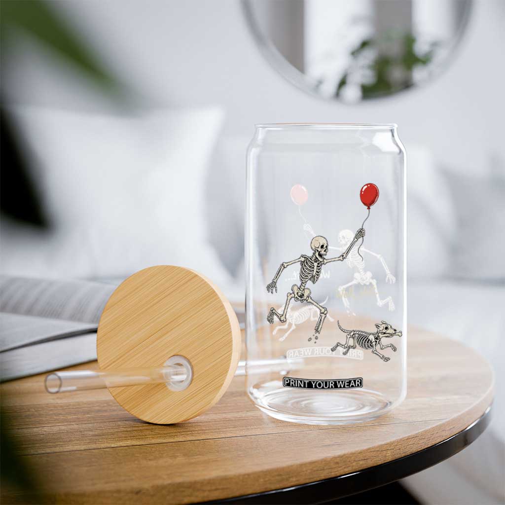 Well Shit Skeleton Lost Balloon Dog Gothic Halloween Glass Can