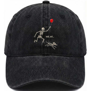 Well Shit Skeleton Lost Balloon Dog Gothic Halloween Washed Cotton Baseball Cap