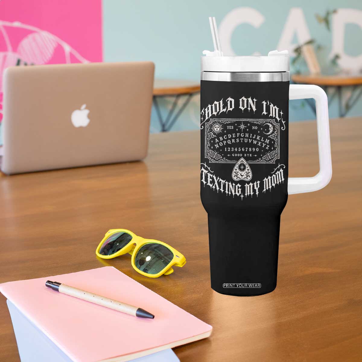 Hold On I Am Texting My Mom Gothic Halloween Tumbler With Handle Funny Talking board