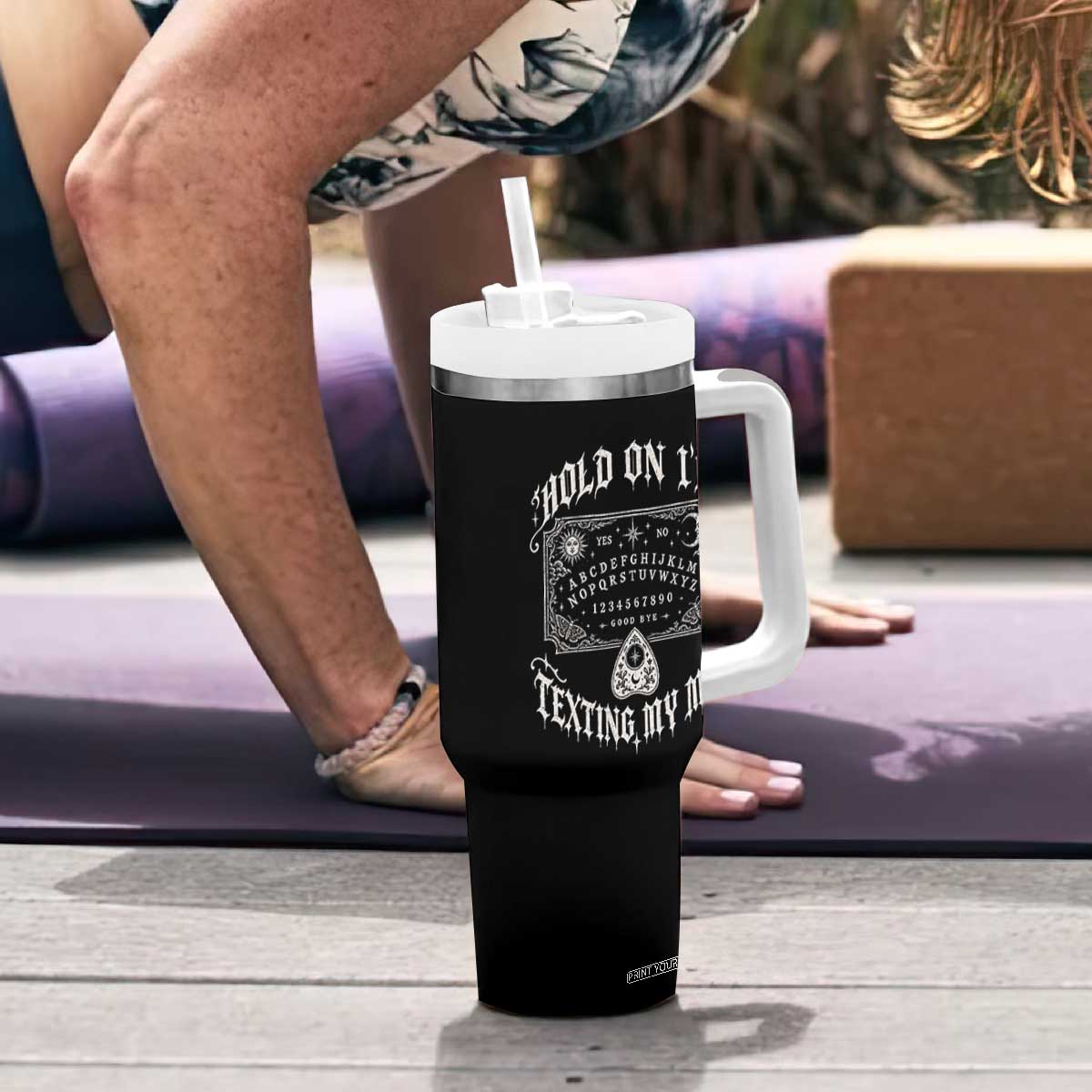 Hold On I Am Texting My Mom Gothic Halloween Tumbler With Handle Funny Talking board