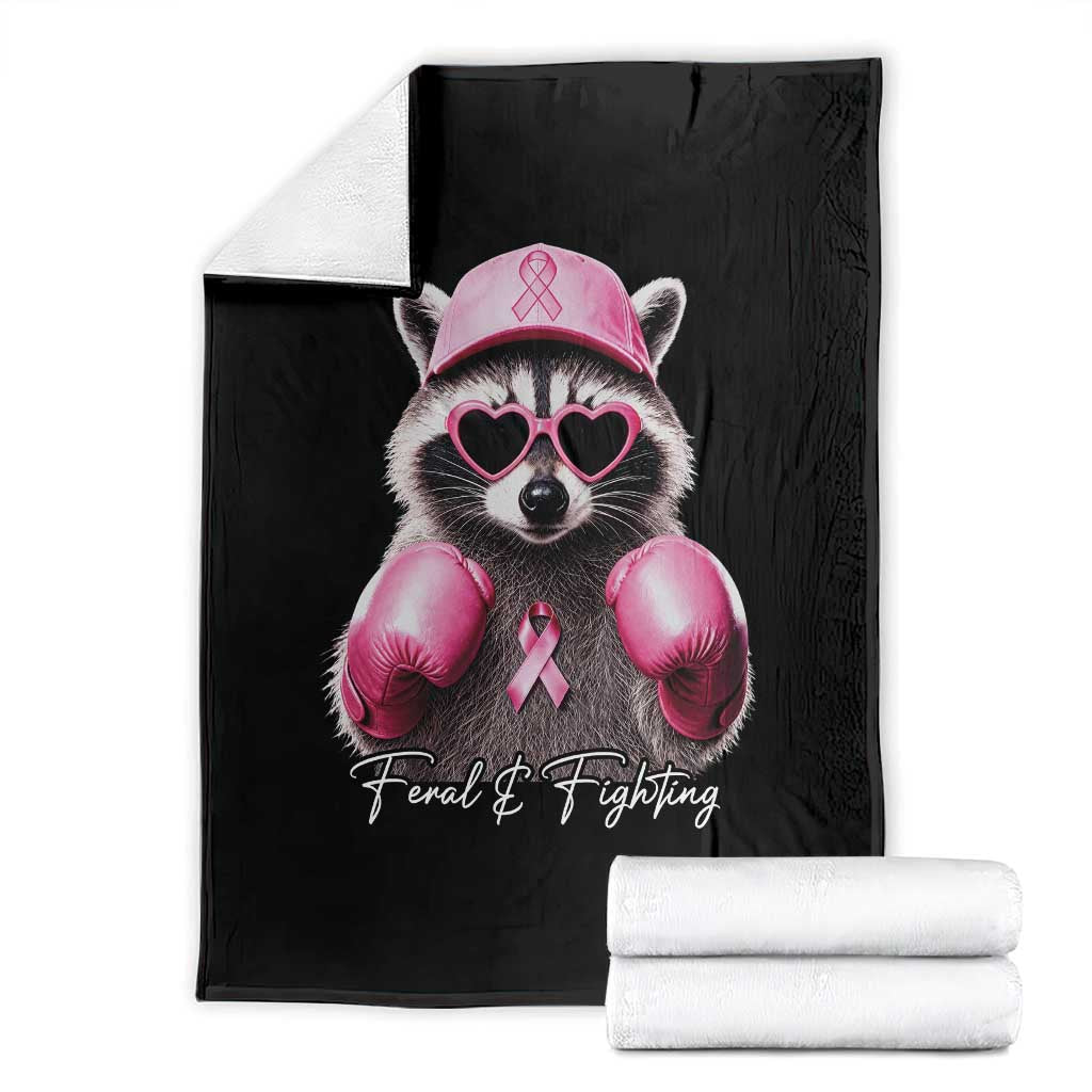 Raccoon Breast Cancer Awareness Throw Blanket Feral And Fighting Pink Boxing