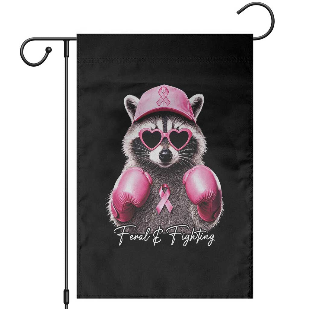 Raccoon Breast Cancer Awareness Garden Flag Feral And Fighting Pink Boxing