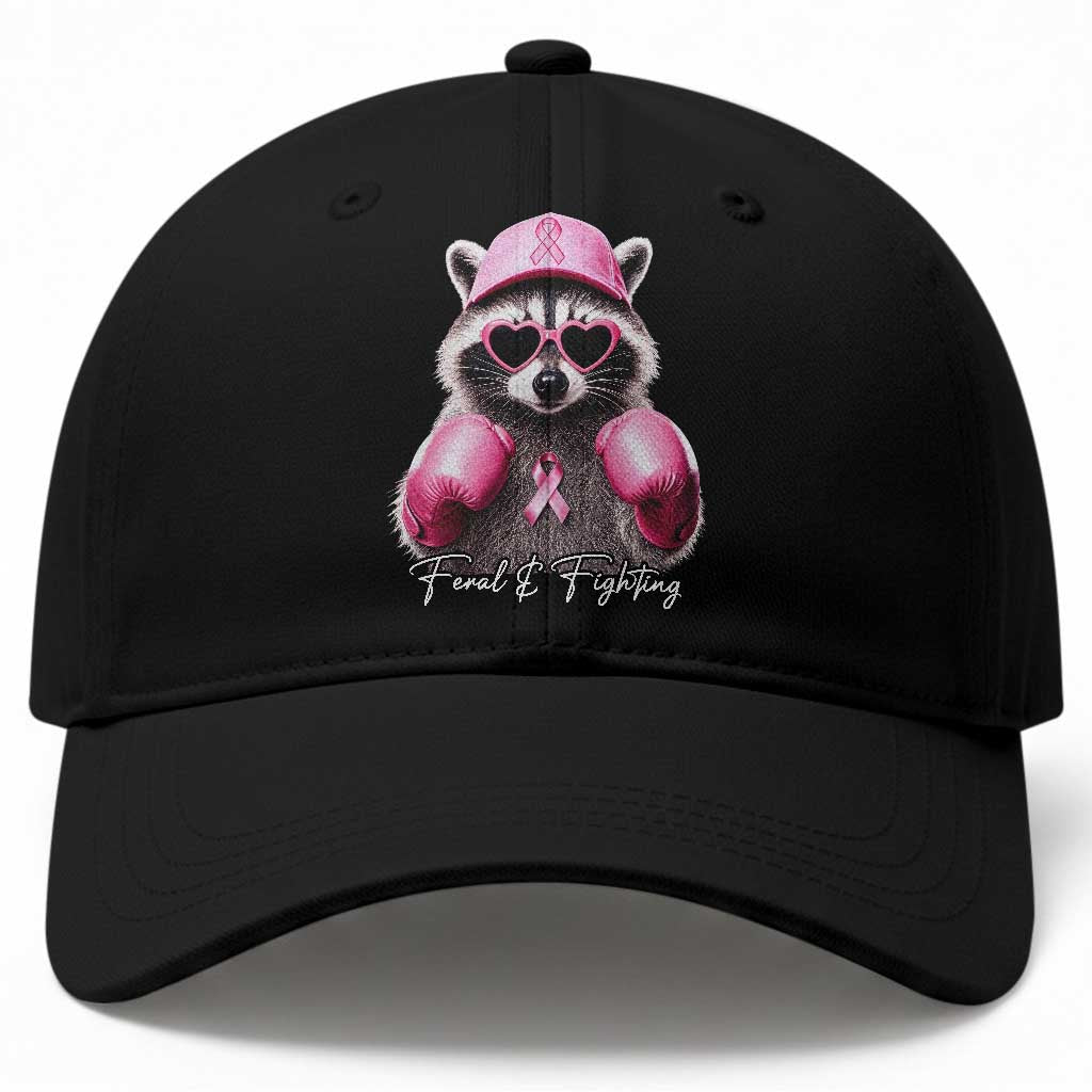 Raccoon Breast Cancer Awareness Baseball Cap Feral And Fighting Pink Boxing