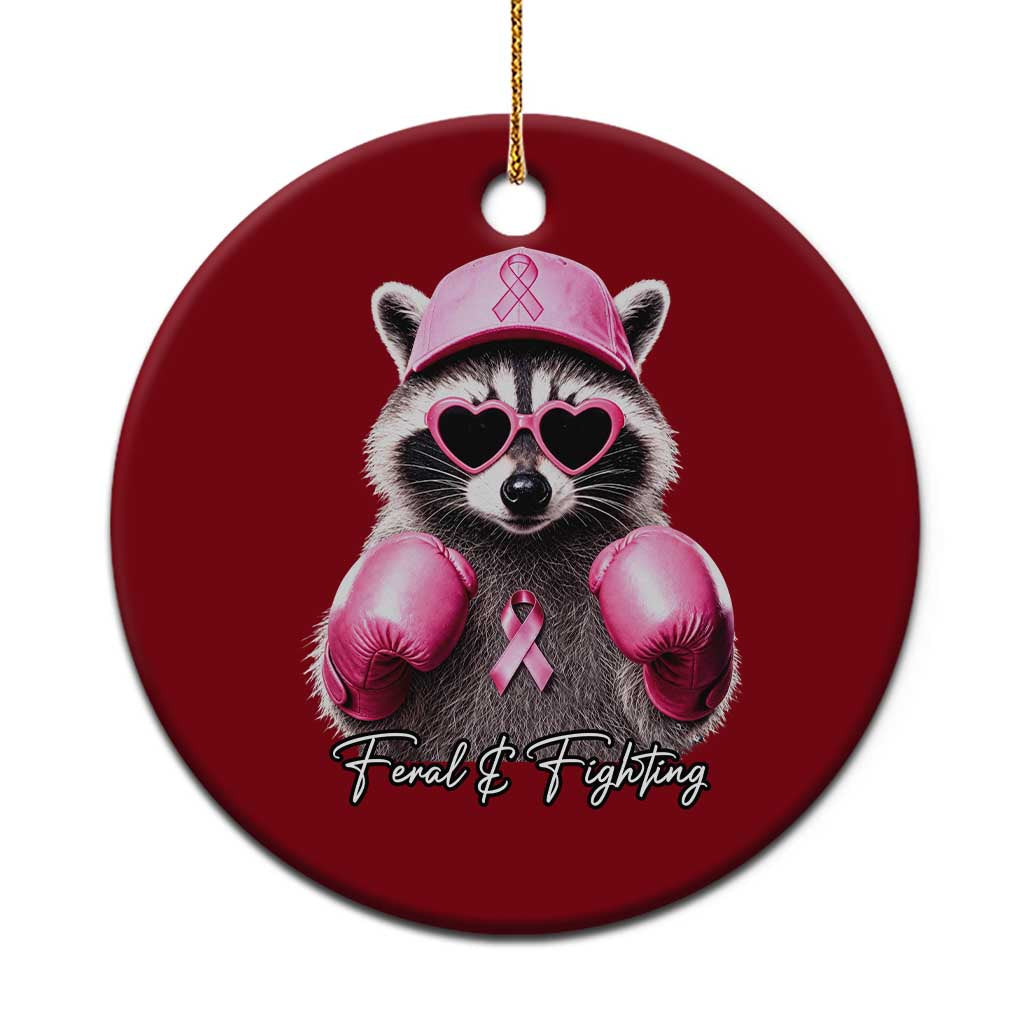 Raccoon Breast Cancer Awareness Ceramic Ornament Feral And Fighting Pink Boxing