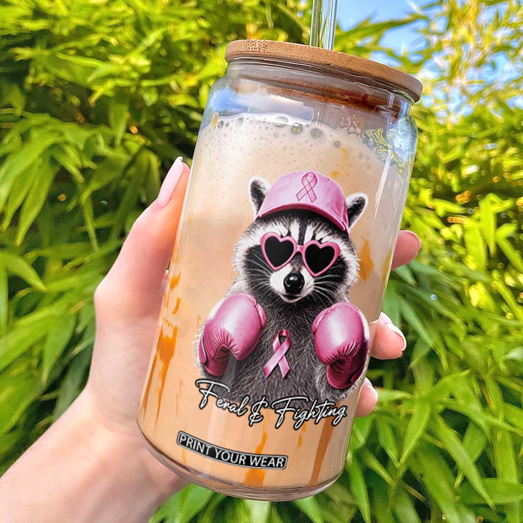 Raccoon Breast Cancer Awareness Glass Can Feral And Fighting Pink Boxing