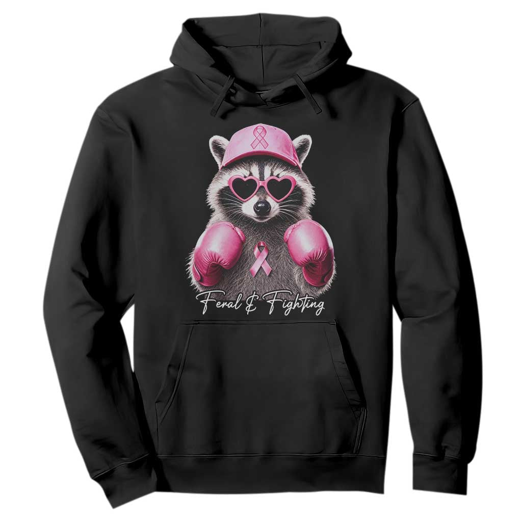 Raccoon Breast Cancer Awareness Hoodie Feral And Fighting Pink Boxing