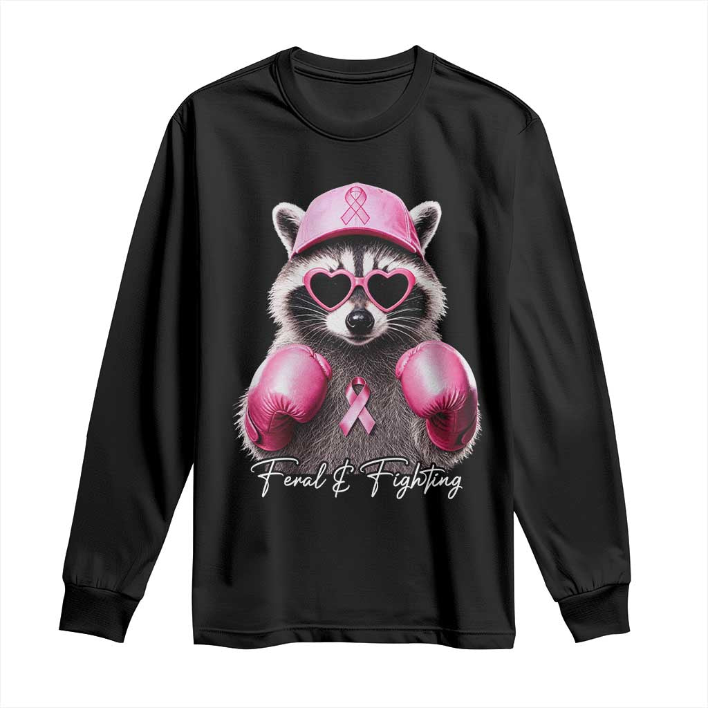 Raccoon Breast Cancer Awareness Long Sleeve Shirt Feral And Fighting Pink Boxing