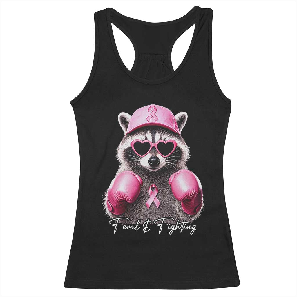 Raccoon Breast Cancer Awareness Racerback Tank Top Feral And Fighting Pink Boxing