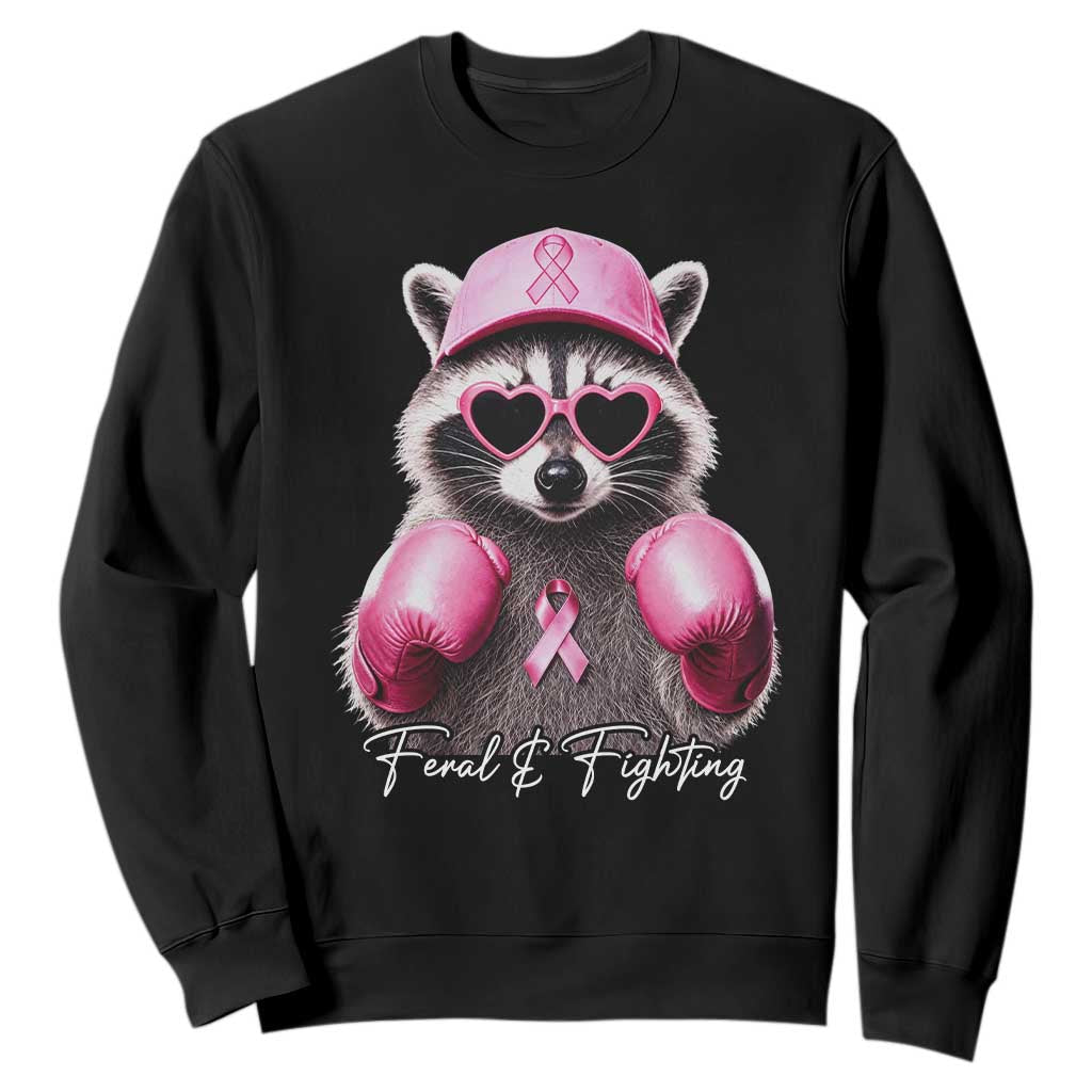 Raccoon Breast Cancer Awareness Sweatshirt Feral And Fighting Pink Boxing