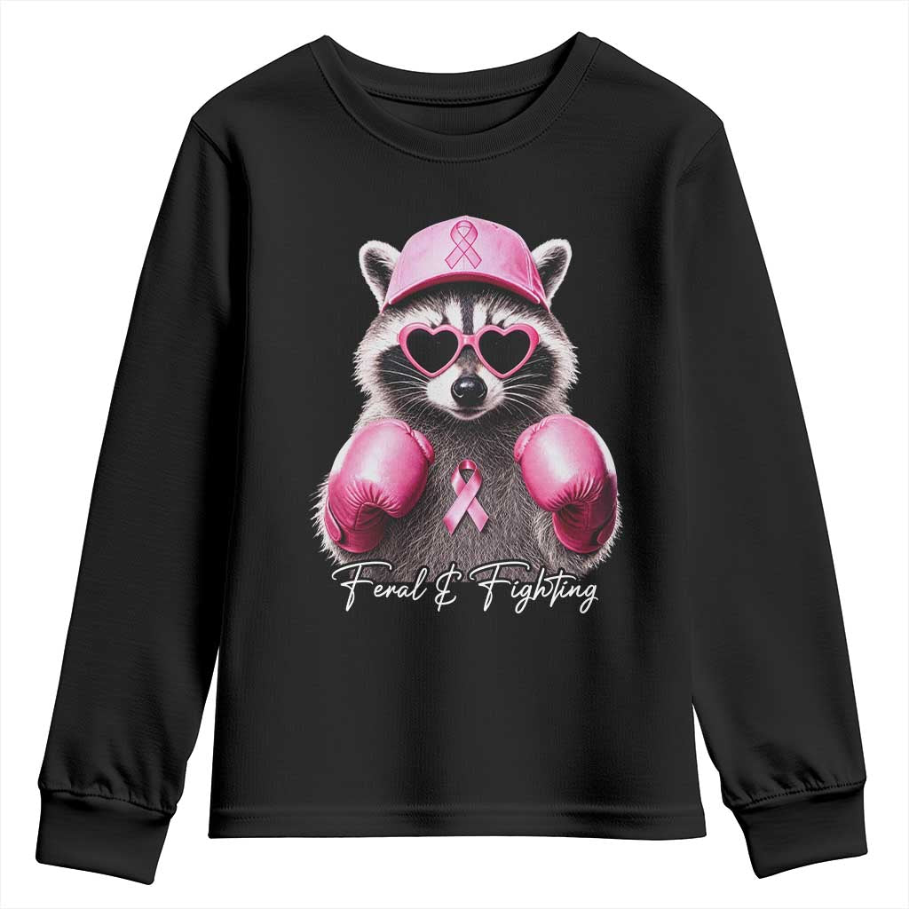 Raccoon Breast Cancer Awareness Youth Sweatshirt Feral And Fighting Pink Boxing