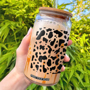 Western Cow Pattern Print Glass Can Bull Cow Lover Gift