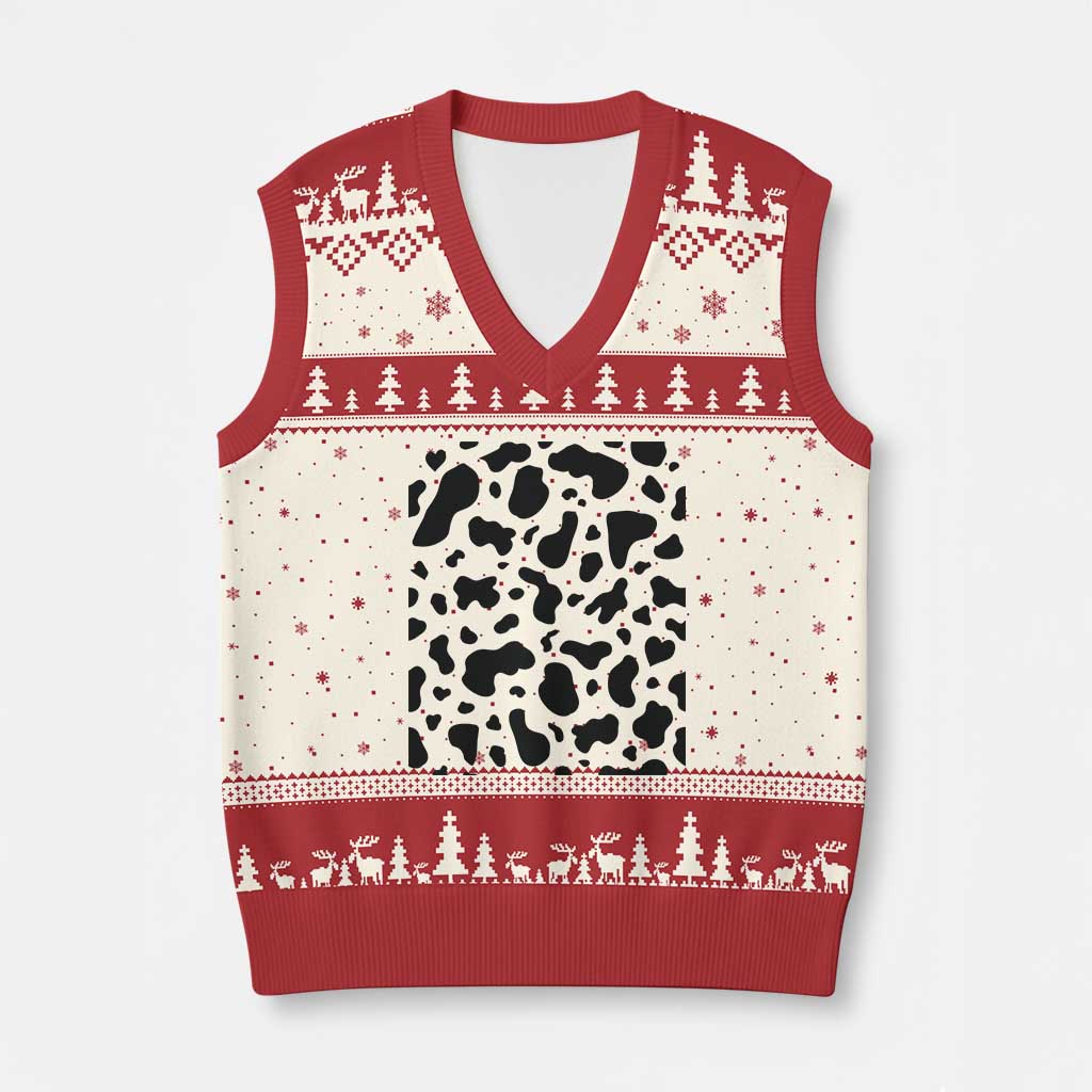 Western Cow Pattern Print V-Neck Knit Sweater Vest Bull Cow Lover Gift