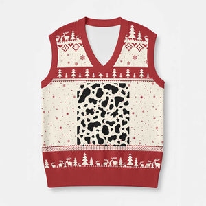 Western Cow Pattern Print V-Neck Knit Sweater Vest Bull Cow Lover Gift