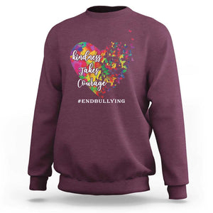 Unity Day Sweatshirt Kindness Takes Courage End Bullying Heart Butterfly TS11 Maroon Print Your Wear