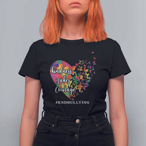 Unity Day T Shirt For Women Kindness Takes Courage End Bullying Heart Butterfly TS11 Black Print Your Wear