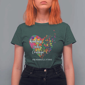 Unity Day T Shirt For Women Kindness Takes Courage End Bullying Heart Butterfly TS11 Dark Forest Green Print Your Wear