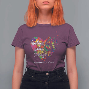 Unity Day T Shirt For Women Kindness Takes Courage End Bullying Heart Butterfly TS11 Maroon Print Your Wear