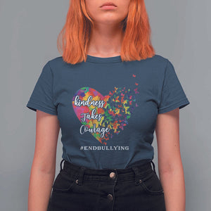 Unity Day T Shirt For Women Kindness Takes Courage End Bullying Heart Butterfly TS11 Navy Print Your Wear